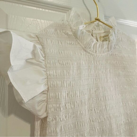 Sail to Sable White Smocked Ruffled Blouse NWOT - Picture 6 of 10